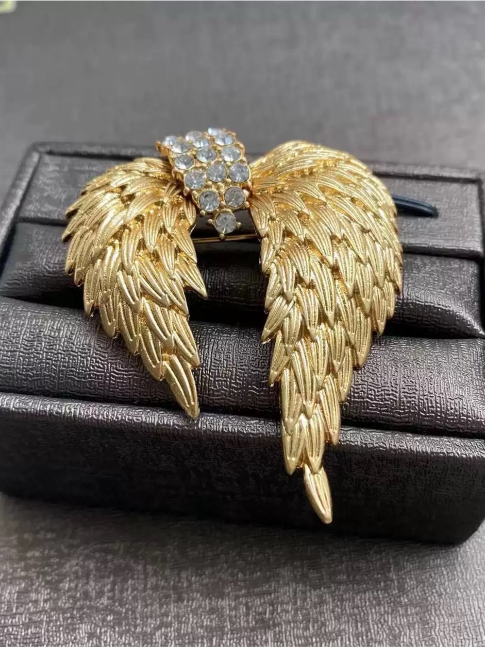 Gold Wing Crystal Accent Brooch - Women Jewelry - Picture 3 of 7